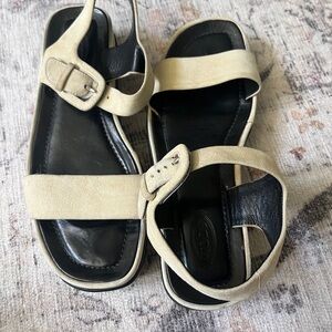Tod's Suede Cream and Black Sandals Vintage Minimalist Design Firm